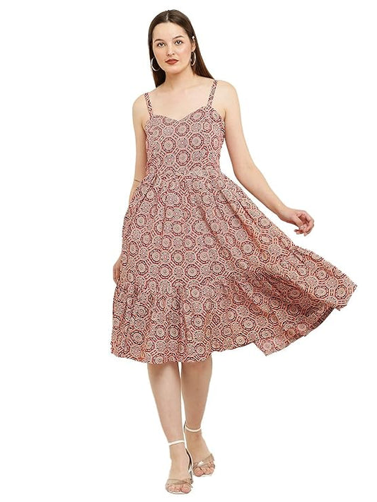 Sayra Printed Flared Strap A-Line Dress for Women